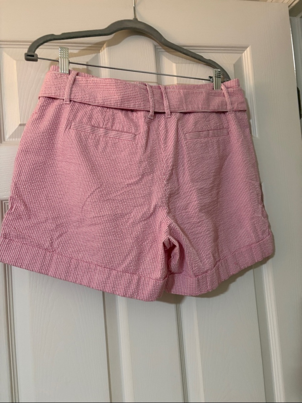 Willi Smith Pink Seersucker High-Waist Belted Shorts Size 8 - Picture 5 of 6